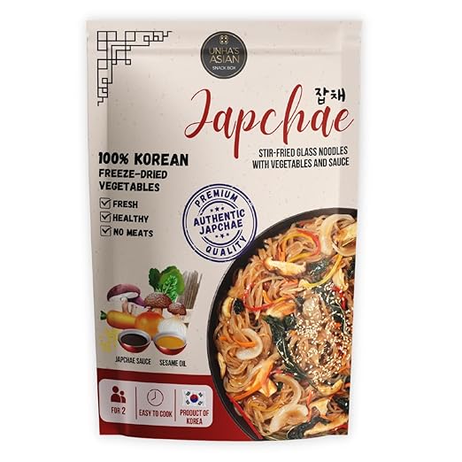 Premium Korean Instant Japchae, Sweet Potato Glass Noodles with Freeze Dried Vegetable, Sesame Oil, Sesame Seeds and Sauce, Ready in 9 Minute, Easy to Cook in Restaurant Style, Product of Korea - 2 Serving