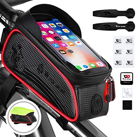 Bicycle Frame Bag, Head Tube Bag Cycling Pouch For Bike, Bike Handbar Bag, Touchscreen For Mobile Phones Frame Pannier Pack, Large Capacity, Waterproof, Storage Bag For Phone Within 6.5 Inches