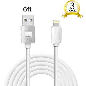 iPhone Cable 3 Pack 6FT Lightning to USB Cable For iPhone 7,SE,5,5s,6,6s,6 Plus,iPad Air,Mini,iPod (White)