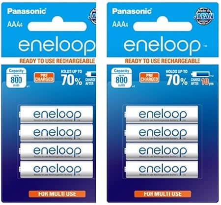 Panasonic eneloop AAA Rechargeable Batteries (Pack of 8) - 800mAh, Low Self-Discharge, 70% Charge Retention up to 10 Years - Japan Technology.