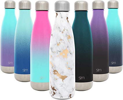 Simple Modern 17 Ounce Wave Water Bottle - Stainless Steel Double Wall Vacuum Insulated Reusable Leakproof Pattern: Gold Marble