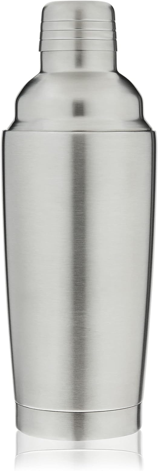 True Vacuum Insulated Cocktail Shaker Leak Proof Insulated Martini Shaker Stainless Steel, Cocktail Shaker for Margaritas, Drink Shaker and Strainer, 25oz, Silver, Set of 1