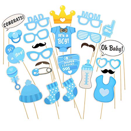 It's A Boy Baby Shower Party Photo Booth Props Kits on Sticks Set of 25pcs