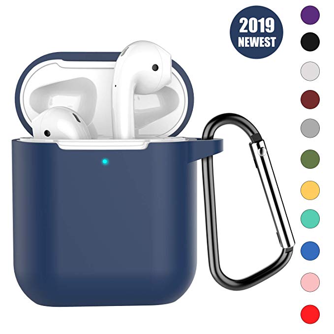 Bqmte Newest 2019 AirPods Case [Front LED Visible] Soft Silicone Protective AirPods Accessories Cover Compatible for AirPods 2 Wireless Charging Case (Dark Blue)