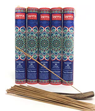 Premium Nag Champa Incense Sticks 5 Set Gift Pack with a Holder In Each Box, 150 Sticks and Five Incense Burners