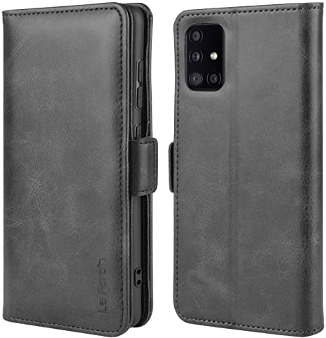 La Farah Case for Samsung Galaxy A71 5G, Leather Wallet Case Protective Flip Cover with Card Holders and Kickstand for Samsung Galaxy A71 5G (Samsung-A716)- Space Black