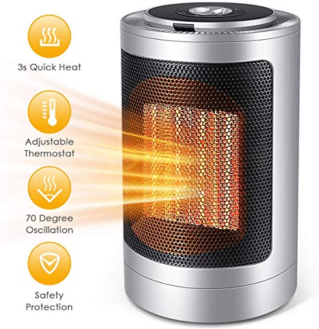 WEEKSTART Space Heater, Ceramic Electric Heater - Small Desk Heater for Home/Office/Bedroom with Adjustable Thermostat & Overheat Protection, Personal Heater Fan - 750W/1500W
