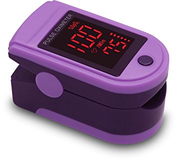 Zacurate Pro Series CMS 500DL Fingertip Pulse Oximeter Blood Oxygen Saturation Monitor with silicon cover, batteries and lanyard (Splashed Purple)