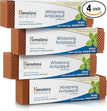 Himalaya Whitening Toothpaste - Simply Peppermint 5.29 oz/150 gm (4 Pack), Natural, Fluoride-Free & SLS-Free…