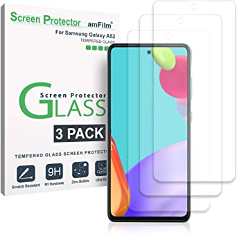 amFilm (3 Pack) Screen Protector for Samsung Galaxy A52 (6.5 Inch), Case Friendly (Easy Install) Tempered Glass Film (2021)