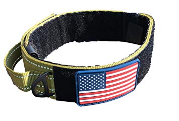 DOG COLLAR WITH CONTROL HANDLE MILITARY STYLE METAL QUICK RELEASE TACTICAL BUCKLE HEAVY DUTY 2" WIDTH NYLON WITH USA FLAG GREAT FOR HANDLING AND TRAINING LARGE CANINE MALE OR FEMALE K9