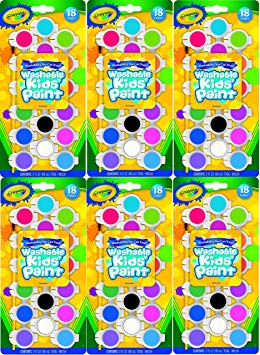 Crayola 54-0125 18 Count Assorted Colors Washable Kid's Paint (Pack of 6)