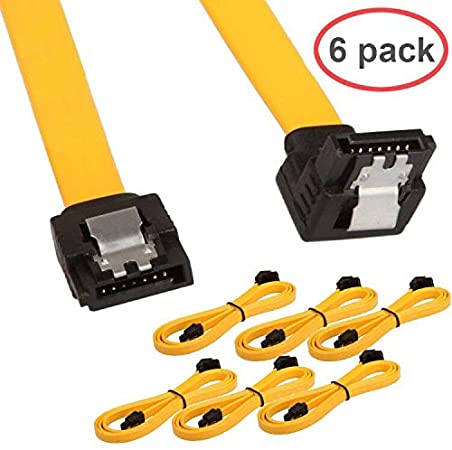 LINESO 6 Pack 90 Degree Right-Angle SATA III Cable 6.0 Gbps with Locking Latch 18Inches Yellow