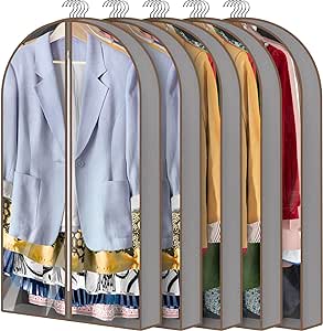 Lifewit 40" Hanging Garment Bags, Clear Suits Covers with 4" Gussetes for Clothes Hanger Closet Storage Organizer Travel, Plastic Protector for Dress, Coat, Jacket, Sweater, Shirts, 5 Packs Grey