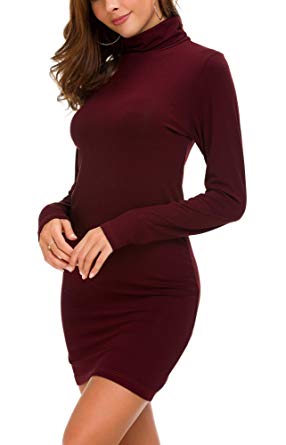 Urban CoCo Women's Long Sleeve Turtleneck Bodycon T-Shirt Dress