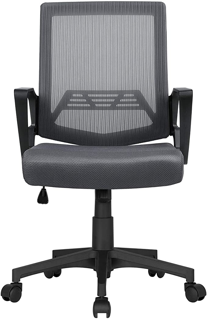 Yaheetech Mesh Chair Ergonomic Office Chair Height Adjustable Computer Chair Mid-Back with Comfort Breathable Lumbar Support (Dark Grey)