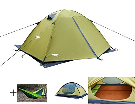 Luxe Tempo Enhanced 2 Person Tents for Camping 3-4 Season Backpacking Tents with Free Hammock 2 Doors 2 Vestibules