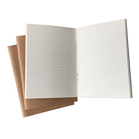3-Pack Grid Notepads, Refills for Passport Size Travelers Notebook, 32 Sheets, Graph Pages