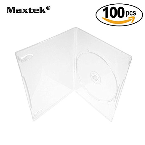 Maxtek 7mm Slim Clear Single CD/DVD Case, 100 Pieces Pack.
