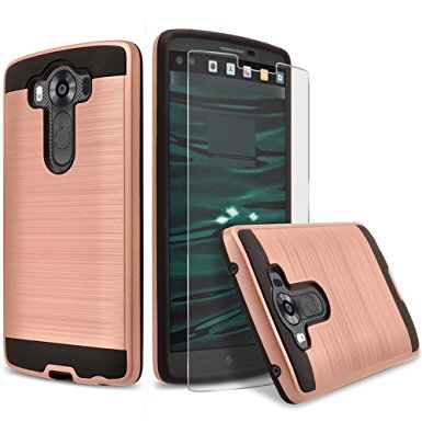 LG V10 Case, 2-Piece Style Hybrid Shockproof Hard Case Cover   Circle(TM) Stylus Touch Screen Pen And Screen Protector - Rose Gold