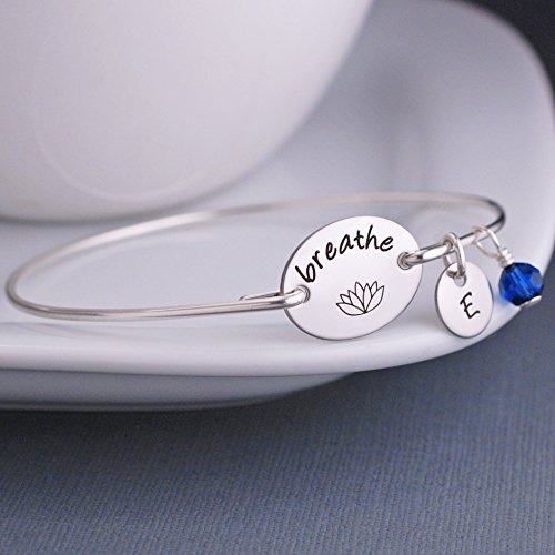 Sterling Silver Breathe Bangle Bracelet Jewelry Gift for Yoga Lovers