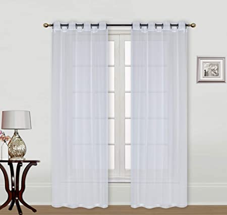 ECM. 2 Piece Semi Sheer Voile Window Curtain Grommet Panels for Bedroom & Living Room Light Filtering (White, 2PC 54" x 90")