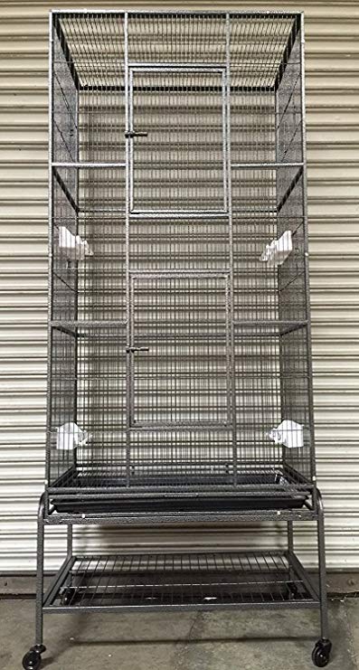 Mcage New Extra Large Wrought Iron 3 Levels Ferret Chinchilla Sugar Glider Cage 30" Length x 18" Depth x 72" Height W/Stand on Wheels