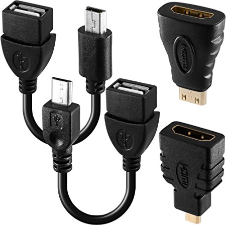 AFUNTA Android Tablet Cable Adapter Set - Micro USB Otg ; Mini USB Otg ; Hdmi Female to Micro Hdmi Male ; hdmi Mini-enabled Devices to Standard Hdmi