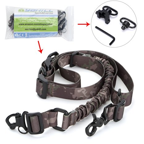Yahill® New Unique Design Multi-Use 2 Point Rifle Gun Sling Camo Adjustable Strap for Outdoor Sports Hunting, or with 2pcs Extra 1-1/4" Quick Detach Push Button Swivel (Only One Has Picatinny Mount)