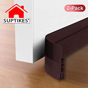 Suptikes 2 Pack Door Draft Stopper，Door Sweep for Exterior & Interior Doors,Door Bottom Seal Dust and Noise Insulation Weather Stripping Draft Guard Insulator, 1-4/5" W x 36" L,Brown
