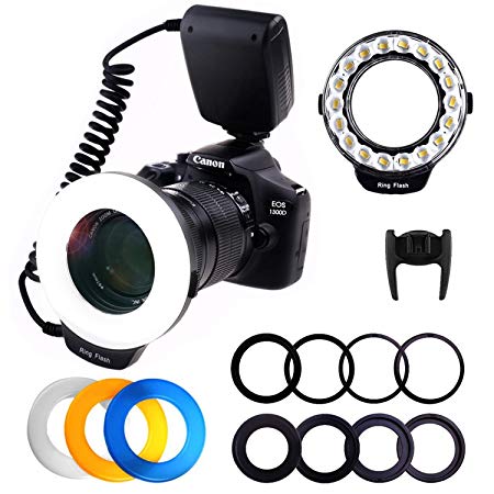 PLOTURE Flash Light with LCD Screen Display Power Control 8 Adapter Rings 4 Light Diffuser for Nikon Canon and others Hot Shoes DSLR Camera
