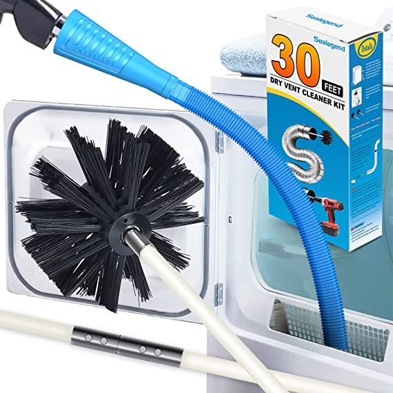 Sealegend Dryer Vent Cleaner Kit Vacuum Hose Attachment and 30 Feet Dryer Vent Cleaning Brush Lint Remover Use with or Without a Power Drill