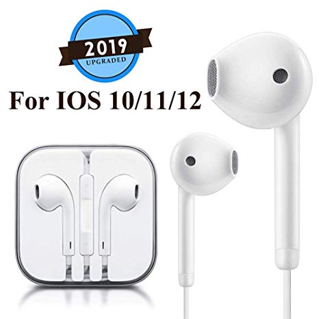 Lighting Earbuds Headphone Earphones with Microphone and Volume Control, Compatible with iPhone Xs Max/XR/X/8/8 Plus/7/7 Plus Plug and Play (White)