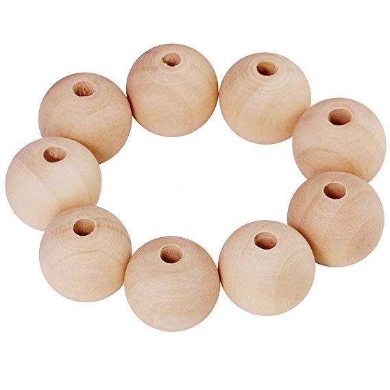 120 Pcs Unfinished Natural Solid Round Wood Spacer Beads Round Ball 1 inch Diameter Wooden Loose Beads Balls for DIY Art & Craft Project and Jewelry Making