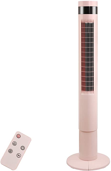 R.W.FLAME Oscillating Tower Fan with Remote Control, Portable Bladeless Floor Fans for Home with Children/Pets/Elders,85 Degree, 3 Modes, (Pink, 43“)