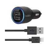 Belkin F8J071bt04-BLKF8J071 21A Dual USB Car Charger with Lightning to USB Cable - Original OEM - Retail Packaging - Black