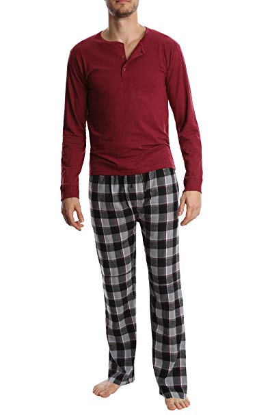 Top Shelf Men's Flannel Pajama Pants Set - Long Sleeve Henley Sleep Shirt & PJ Bottoms