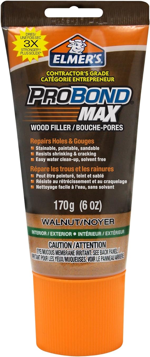 Elmer's ProBond Max Tinted Wood Filler, Interior/Exterior, 170G, 6-Ounce Tube, Walnut (69010)