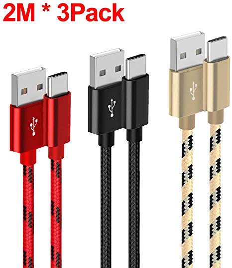 G-Color USB Type C Cable, (3 Pack 6.6FT) Nylon Braided USB C Fast Charging Cable Compatible with Samsung Galaxy S10/S9//Note9, OnePlus 7 Pro/6T, Google Pixel 3/3A, Huawei P30 Pro/Mate 20 Pro and More