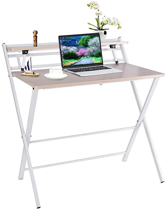 Daorokanduhp Folding Study Desk for Small Space Home Office Desk Simple Laptop Writing Table (31.5 x 19.7x28.5 inches (80x 50x72.5cm), White)