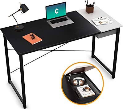 Cubiker Computer Desk 47" Home Office Writing Study Laptop Table, Modern Simple Style Desk with Drawer, Black White