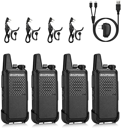 BAOFENG GT-22 FRS License Free Two-Way Radio, 2W 1500mAh Battery, Handsfree Portable Walkie Talkie, Micro USB Charging, headsets, 4 Pack