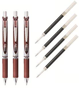 Pentel EnerGel Deluxe RTX Liquid Gel Ink Pen Set Kit, Pack of 3 with 4 Refills (Brown - 0.7mm)