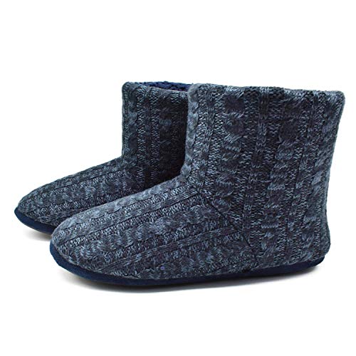 Knit Rock Wool Warm Men Indoor Pull on Cozy Memory Foam Slipper Boots Soft Rubber Sole