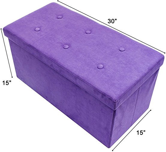 Sorbus Storage Ottoman Bench – Collapsible/Folding Bench Chest with Cover – Perfect Toy and Shoe Chest, Hope Chest, Pouffe Ottoman, Seat, Foot Rest, – Contemporary Faux Suede (Medium-Bench, Purple)