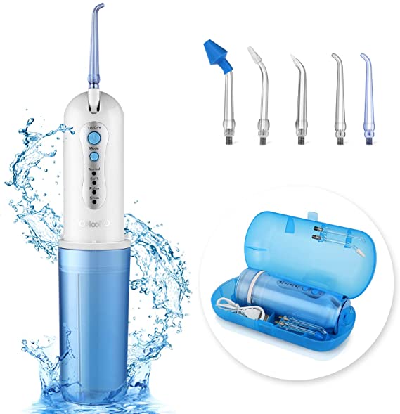 Water Flosser for Teeth YOHOOLYO Cordless Oral Irrigator 4 Cleaning Modes 5 Jet Tips 240ml Reservoir IPX7 Waterproof USB Rechargeable Portable Water Dental Flosser for Travel