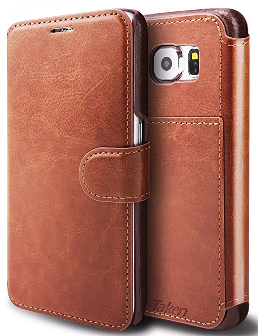 Taken Galaxy S6 Wallet Case - S6 Case Pu Leather - Card Slot - Slim - Not Edge Case for Samsung Galaxy S6 (Dark Brown)