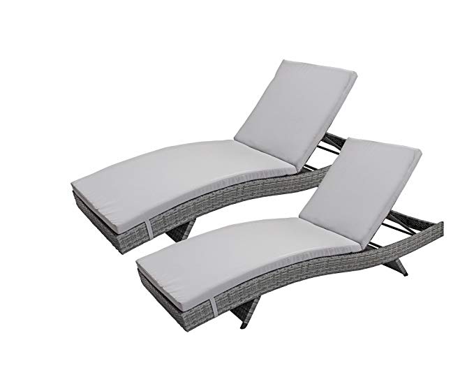 Divano Roma Furniture 2-Pack All-Weather Modern Outdoor Patio Chaise Lounge Chairs (Grey)