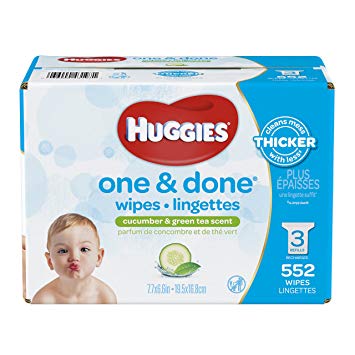 HUGGIES ONE & DONE Cucumber and Green Tea Scented Baby Wipes, Hypoallergenic (3X Refill Packs, 552 Count)