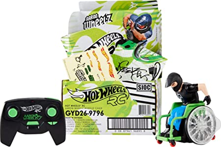 Hot Wheels RC Wheelz Stuntin’ Remote-Controlled Wheelchair Performs Spins, Tricks & Jumps with Motocross Aaron “Wheelz” Fotheringham Action Figure [Amazon Exclusive]